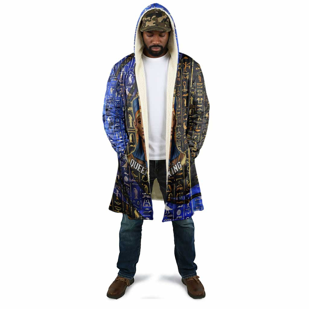 Hatshepsut Cloak with Queen King Portrait, Temple Illustration and Blue-Gold Hieroglyphic - African Pride