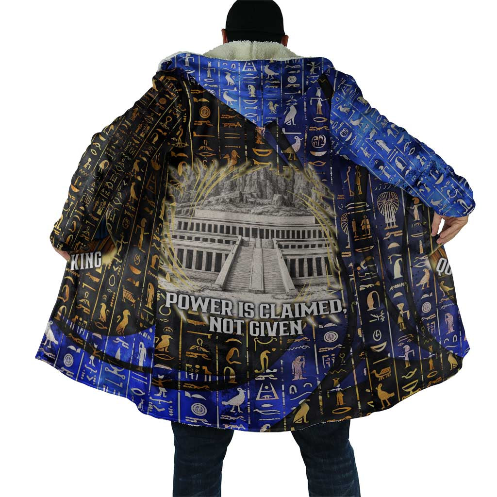 Hatshepsut Cloak with Queen King Portrait, Temple Illustration and Blue-Gold Hieroglyphic - African Pride