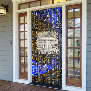Hatshepsut Door Cover with Queen King Portrait, Temple Illustration and Blue-Gold Hieroglyphic - African Pride