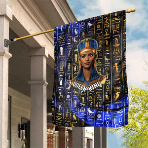 Hatshepsut Garden Flag with Queen King Portrait, Temple Illustration and Blue-Gold Hieroglyphic - African Pride