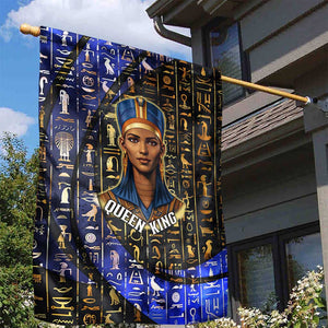 Hatshepsut Garden Flag with Queen King Portrait, Temple Illustration and Blue-Gold Hieroglyphic - African Pride