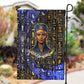 Hatshepsut Garden Flag with Queen King Portrait, Temple Illustration and Blue-Gold Hieroglyphic - African Pride