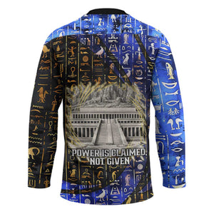 Hatshepsut Hockey Jersey with Queen King Portrait, Temple Illustration and Blue-Gold Hieroglyphic - African Pride