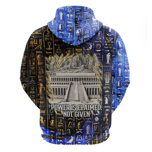 Hatshepsut Hoodie with Queen King Portrait, Temple Illustration and Blue-Gold Hieroglyphic - African Pride