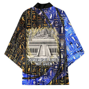 Hatshepsut Kimono with Queen King Portrait, Temple Illustration and Blue-Gold Hieroglyphic - African Pride