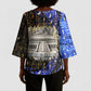 Hatshepsut Kimono Sleeve Blouse with Queen King Portrait, Temple Illustration and Blue-Gold Hieroglyphic - African Pride
