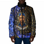 Hatshepsut Padded Jacket with Queen King Portrait, Temple Illustration and Blue-Gold Hieroglyphic - African Pride