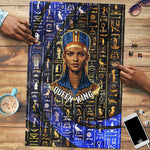 Hatshepsut Puzzle with Queen King Portrait, Temple Illustration and Blue-Gold Hieroglyphic - African Pride