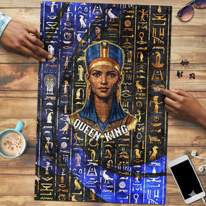 Hatshepsut Puzzle with Queen King Portrait, Temple Illustration and Blue-Gold Hieroglyphic - African Pride