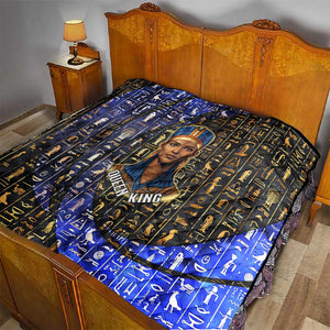 Hatshepsut Quilt with Queen King Portrait, Temple Illustration and Blue-Gold Hieroglyphic - African Pride
