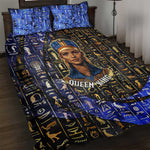 Hatshepsut Quilt Bed Set with Queen King Portrait, Temple Illustration and Blue-Gold Hieroglyphic - African Pride