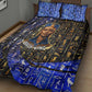 Hatshepsut Quilt Bed Set with Queen King Portrait, Temple Illustration and Blue-Gold Hieroglyphic - African Pride