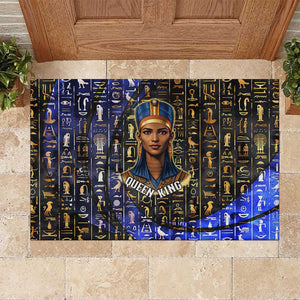 Hatshepsut Rubber Doormat with Queen King Portrait, Temple Illustration and Blue-Gold Hieroglyphic - African Pride