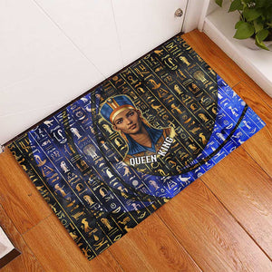 Hatshepsut Rubber Doormat with Queen King Portrait, Temple Illustration and Blue-Gold Hieroglyphic - African Pride