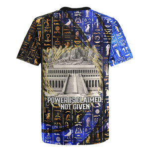 Hatshepsut Rugby Jersey with Queen King Portrait, Temple Illustration and Blue-Gold Hieroglyphic - African Pride