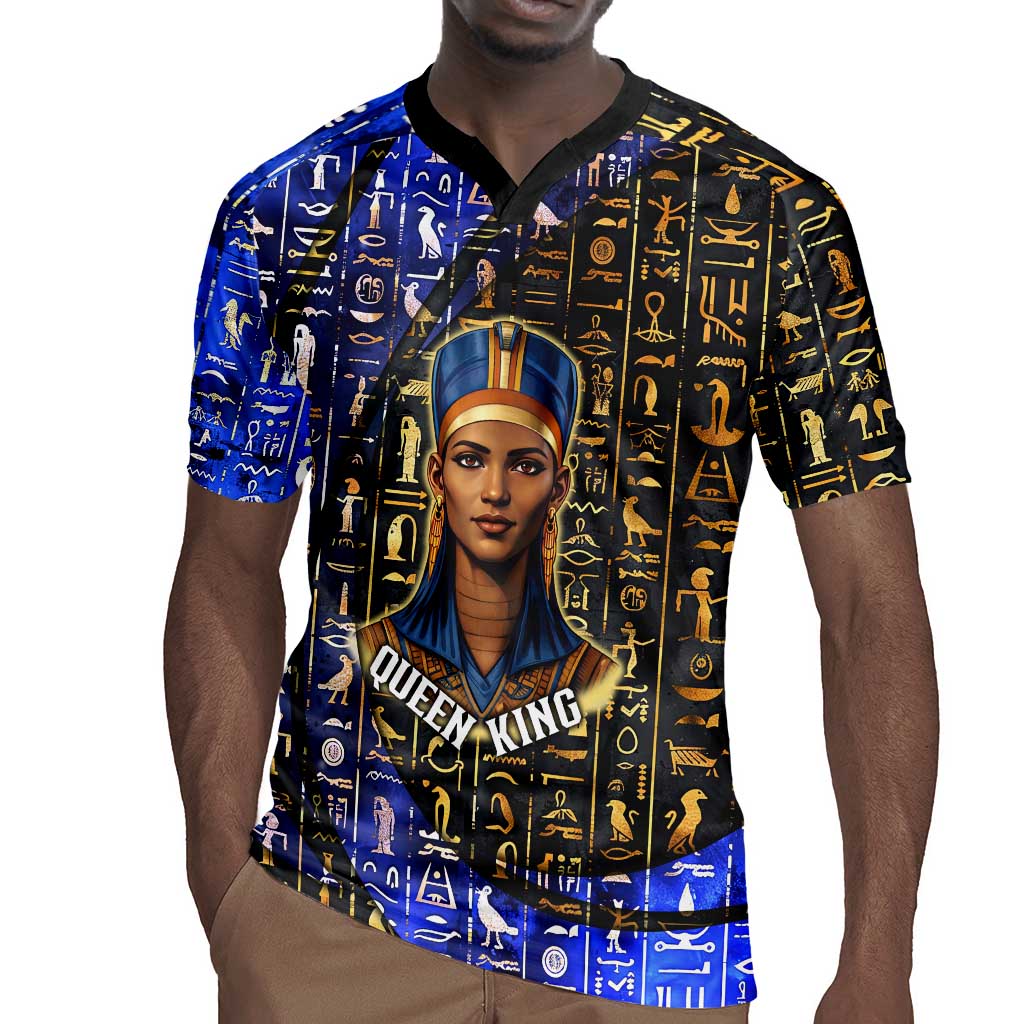 Hatshepsut Rugby Jersey with Queen King Portrait, Temple Illustration and Blue-Gold Hieroglyphic - African Pride