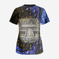 Hatshepsut Scrub Top with Queen King Portrait, Temple Illustration and Blue-Gold Hieroglyphic - African Pride