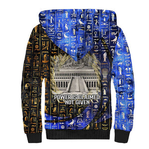 Hatshepsut Sherpa Hoodie with Queen King Portrait, Temple Illustration and Blue-Gold Hieroglyphic - African Pride