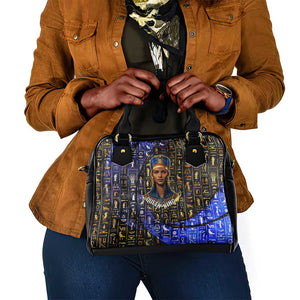 Hatshepsut Shoulder Handbag with Queen King Portrait, Temple Illustration and Blue-Gold Hieroglyphic - African Pride