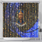 Hatshepsut Shower Curtain with Queen King Portrait, Temple Illustration and Blue-Gold Hieroglyphic - African Pride