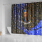 Hatshepsut Shower Curtain with Queen King Portrait, Temple Illustration and Blue-Gold Hieroglyphic - African Pride