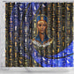 Hatshepsut Shower Curtain with Queen King Portrait, Temple Illustration and Blue-Gold Hieroglyphic - African Pride