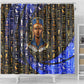 Hatshepsut Shower Curtain with Queen King Portrait, Temple Illustration and Blue-Gold Hieroglyphic - African Pride