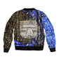 Hatshepsut Sleeve Zip Bomber Jacket with Queen King Portrait, Temple Illustration and Blue-Gold Hieroglyphic - African Pride