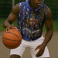 Hatshepsut Sleeveless Zip Hoodie with Queen King Portrait, Temple Illustration and Blue-Gold Hieroglyphic - African Pride