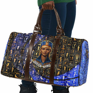 Hatshepsut Travel Bag with Queen King Portrait, Temple Illustration and Blue-Gold Hieroglyphic - African Pride