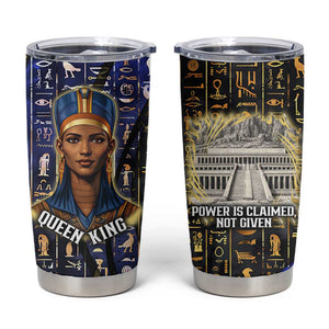 Hatshepsut Tumbler Cup with Queen King Portrait, Temple Illustration and Blue-Gold Hieroglyphic - African Pride