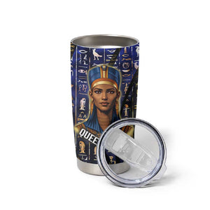 Hatshepsut Tumbler Cup with Queen King Portrait, Temple Illustration and Blue-Gold Hieroglyphic - African Pride