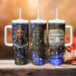 Hatshepsut Tumbler With Handle with Queen King Portrait, Temple Illustration and Blue-Gold Hieroglyphic - African Pride