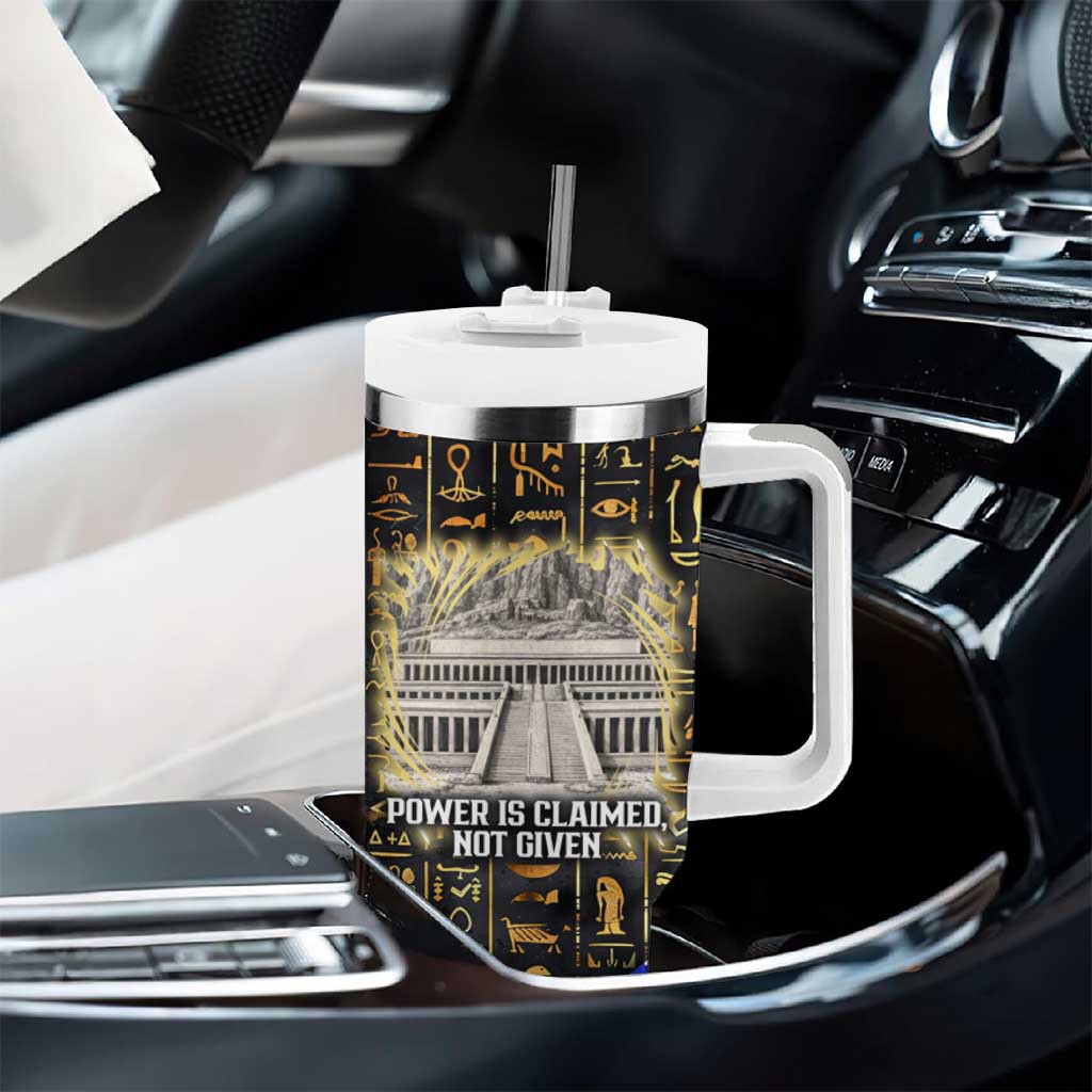 Hatshepsut Tumbler With Handle with Queen King Portrait, Temple Illustration and Blue-Gold Hieroglyphic - African Pride