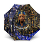 Hatshepsut Umbrella with Queen King Portrait, Temple Illustration and Blue-Gold Hieroglyphic - African Pride