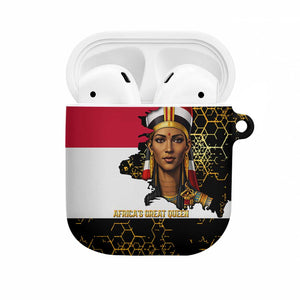 Hatshepsut AirPods Case with Royal Portrait, Pre-Colonial Empires Text and Red-Black Honeycomb - African Pride
