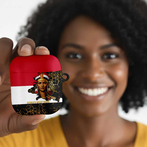 Hatshepsut AirPods Case with Royal Portrait, Pre-Colonial Empires Text and Red-Black Honeycomb - African Pride