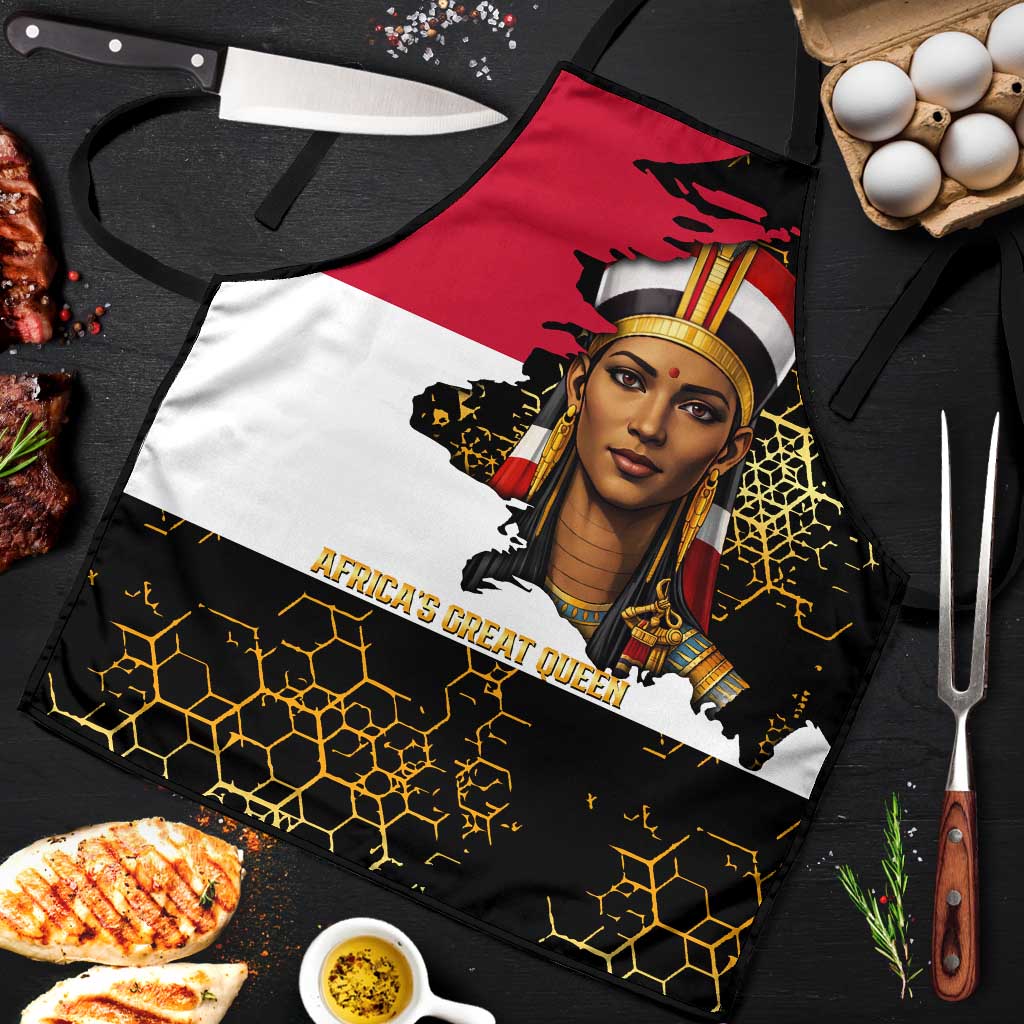 Hatshepsut Apron with Royal Portrait, Pre-Colonial Empires Text and Red-Black Honeycomb - African Pride