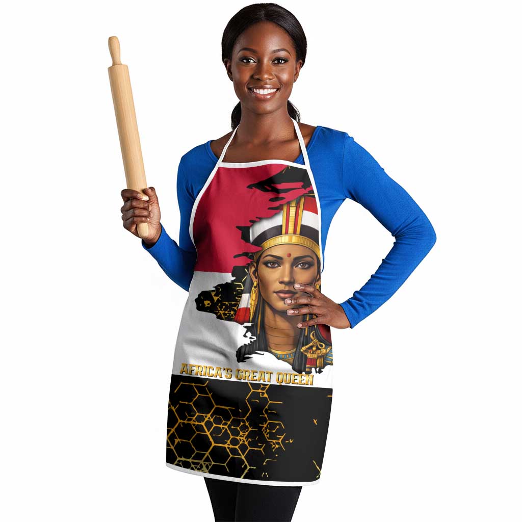 Hatshepsut Apron with Royal Portrait, Pre-Colonial Empires Text and Red-Black Honeycomb - African Pride