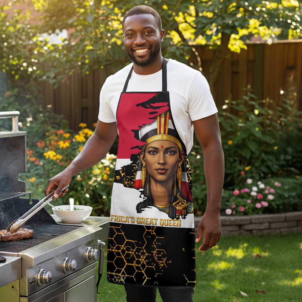 Hatshepsut Apron with Royal Portrait, Pre-Colonial Empires Text and Red-Black Honeycomb - African Pride