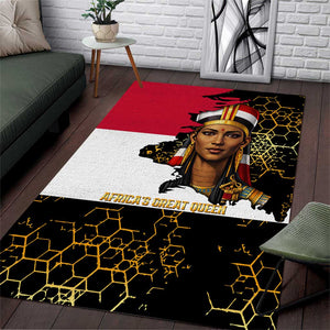 Hatshepsut Area Rug with Royal Portrait, Pre-Colonial Empires Text and Red-Black Honeycomb - African Pride