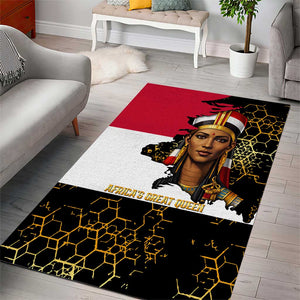 Hatshepsut Area Rug with Royal Portrait, Pre-Colonial Empires Text and Red-Black Honeycomb - African Pride