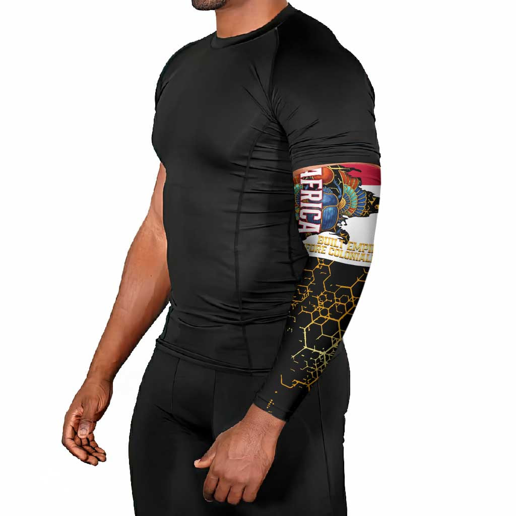 Hatshepsut Arm Sleeves with Royal Portrait, Pre-Colonial Empires Text and Red-Black Honeycomb - African Pride