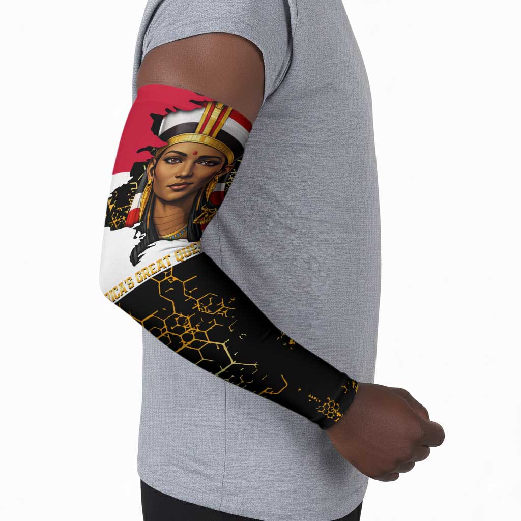 Hatshepsut Arm Sleeves with Royal Portrait, Pre-Colonial Empires Text and Red-Black Honeycomb - African Pride