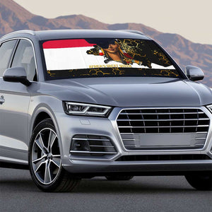 Hatshepsut Auto Sun Shade with Royal Portrait, Pre-Colonial Empires Text and Red-Black Honeycomb - African Pride