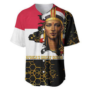 Hatshepsut Baseball Jersey with Royal Portrait, Pre-Colonial Empires Text and Red-Black Honeycomb - African Pride