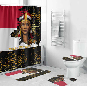Hatshepsut Bathroom Set with Royal Portrait, Pre-Colonial Empires Text and Red-Black Honeycomb - African Pride
