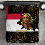Hatshepsut Bedding Set with Royal Portrait, Pre-Colonial Empires Text and Red-Black Honeycomb - African Pride
