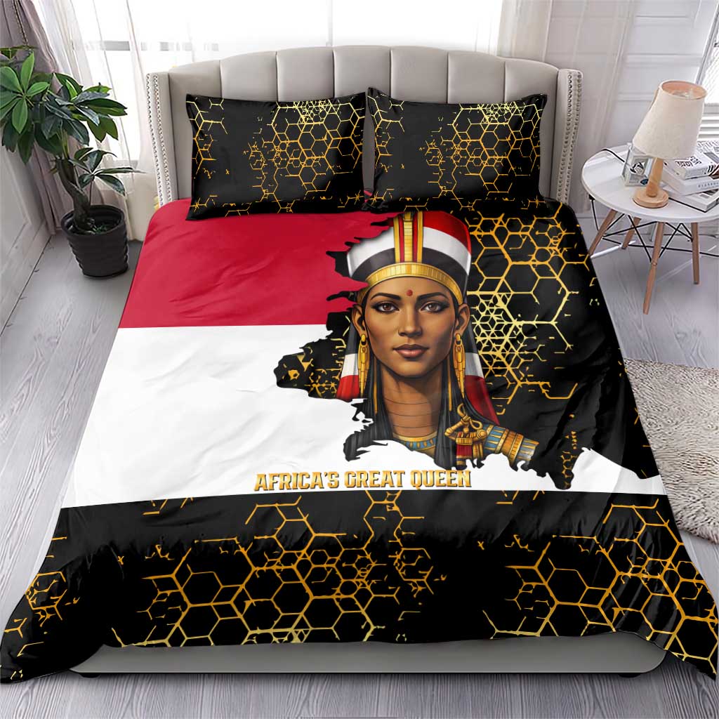 Hatshepsut Bedding Set with Royal Portrait, Pre-Colonial Empires Text and Red-Black Honeycomb - African Pride