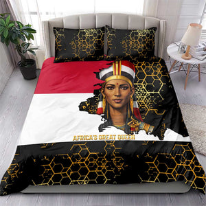 Hatshepsut Bedding Set with Royal Portrait, Pre-Colonial Empires Text and Red-Black Honeycomb - African Pride
